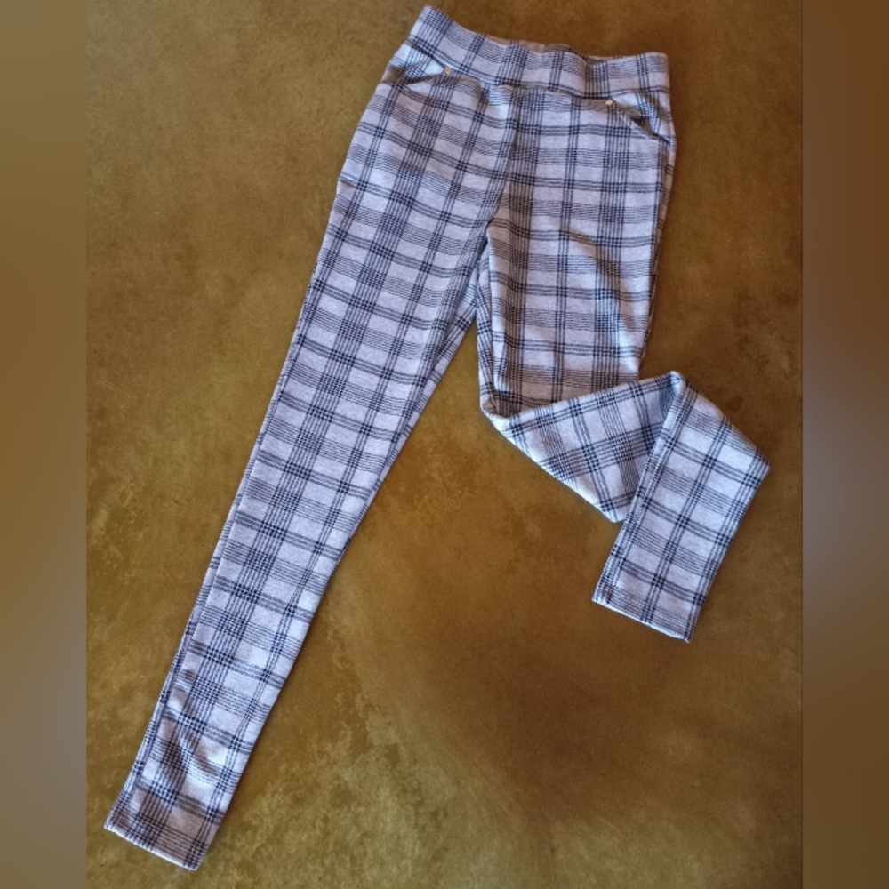 Grey and Black Plaid Stretch Pants Size M